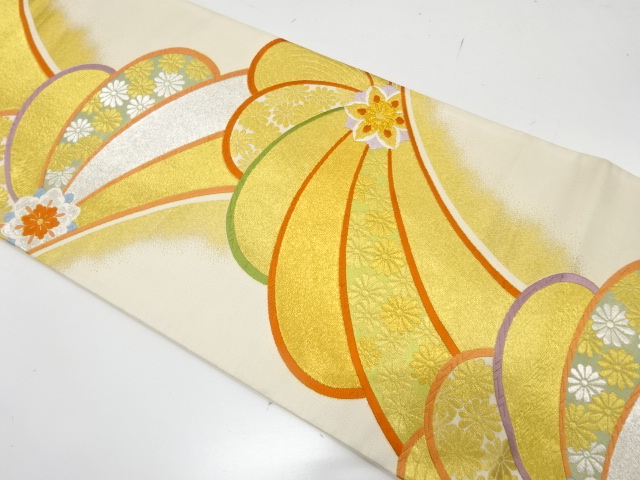 JAPANESE KIMONO / ANTIQUE FUKURO OBI / SILK / WOVEN FLOWER